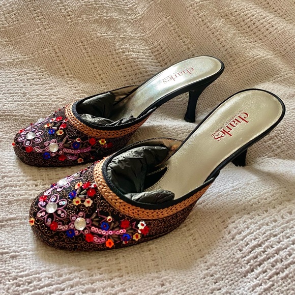 Charles by Charles David Beaded Silk Heels Size 8 - Picture 1 of 4